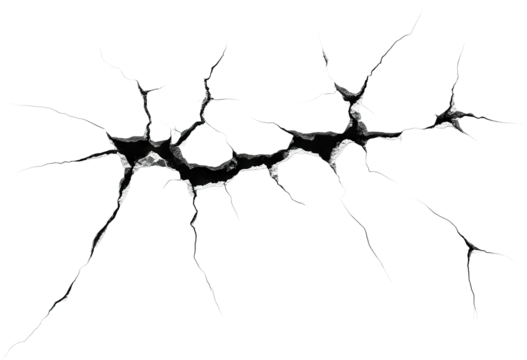 Large black crack pattern, isolated on transparent cutout background