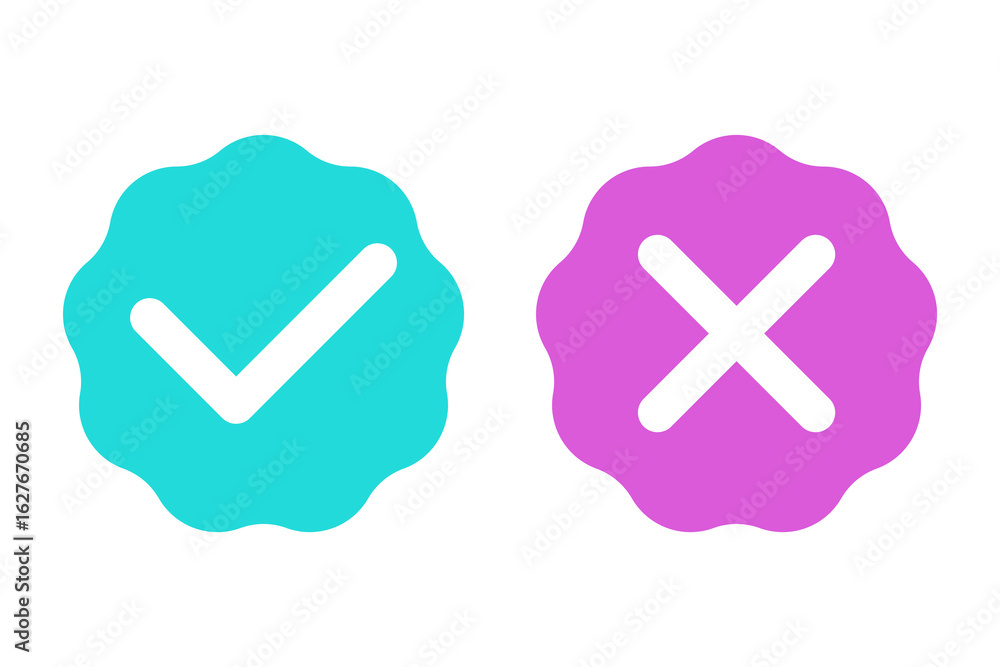 Poster verification checkmark icon. rejection cross symbol. vector approval badges. confirmation design ill