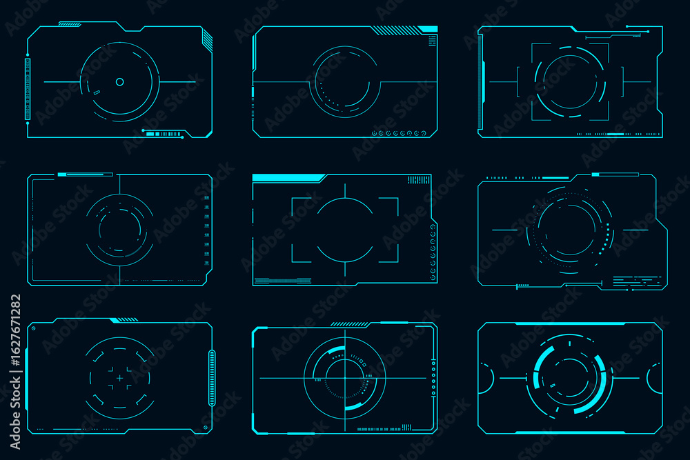 Poster futuristic frame set cyberpunk style design element technology hud sci-fi design.