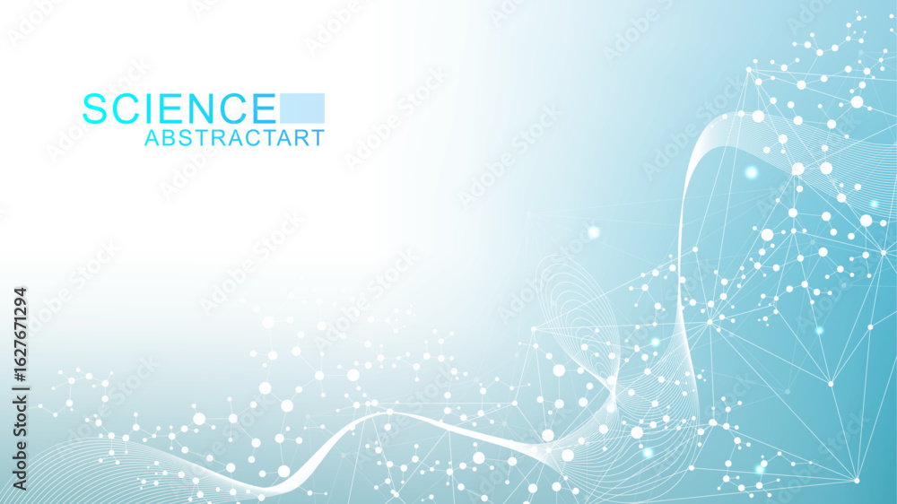 Poster modern abstract molecules structure for science or medical background. dna helix or atom visualizati