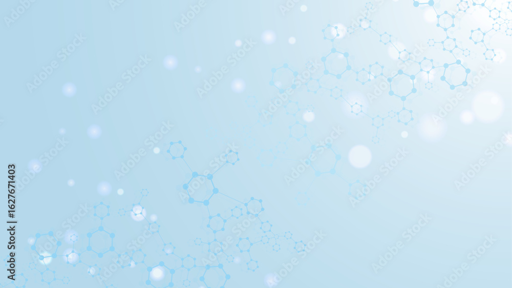 Poster modern scientific background with hexagons, lines and dots. wave flow abstract background. molecular