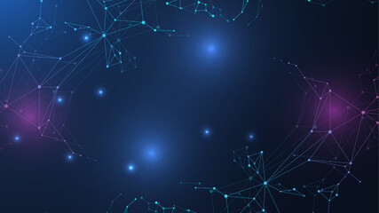 Geometric abstract background with connected line and dots. Structure molecule and communication. Big Data Visualization. Medical, technology, science background. Vector illustration.