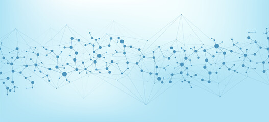 Structure molecule and communication. Dna, atom, neurons. Scientific concept for your design. Connected lines with dots. Medical, technology, chemistry, science background. Vector illustration