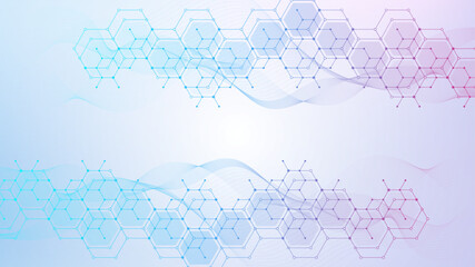 Hexagonal abstract background. Big Data Visualization. Global network connection. Medical, technology, science background. Vector illustration.