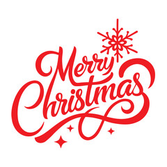 Festive Merry Christmas Red Calligraphy with Snowflake and Stars Illustration