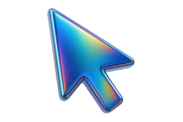 Iridescent Metallic Cursor Icon Reflecting Vibrant Rainbow Hues, Symbolizing Digital Interaction and Modern Technology