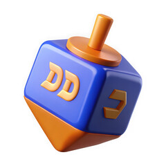 Blue and orange dreidel with hebrew letters isolated on transparent background