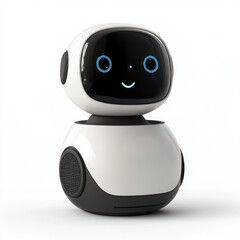 smart assistant robot with facial recognition and gesture control, isolated on a white background