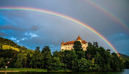 Castle with double rainbow
