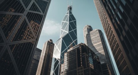 Bank of China Tower: A Low-Angle View of Hong Kong's Iconic Skyscrapers