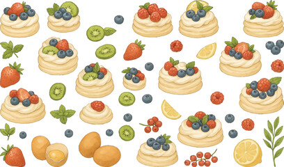 Delicious Fruit Topped Pastries with Berries, Kiwi, and Lemon - Gourmet Dessert Collection