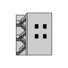 Obraz premium Building with external staircase gray scale illustration simple architecture design.