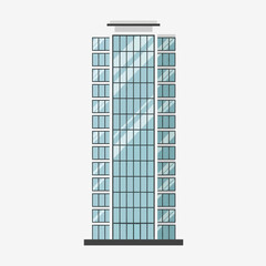 Tall building with glass windows and a flat roof against a white background.
