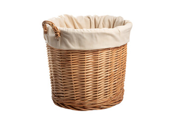 Obraz premium Wicker laundry basket with fabric liner isolated on transparent background