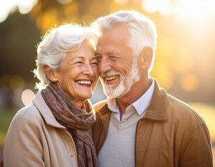 Heartwarming moment of an elderly couple on a walk

