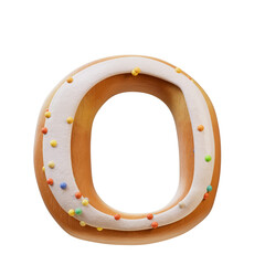 Obraz premium 3D illustration of White Cream Donut Font Concept. Bakery sweet alphabet.Delicious Letter O. Supports PNG files with transparent backgrounds.