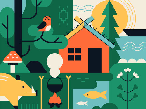 Natural parkland - colorful flat design style illustration