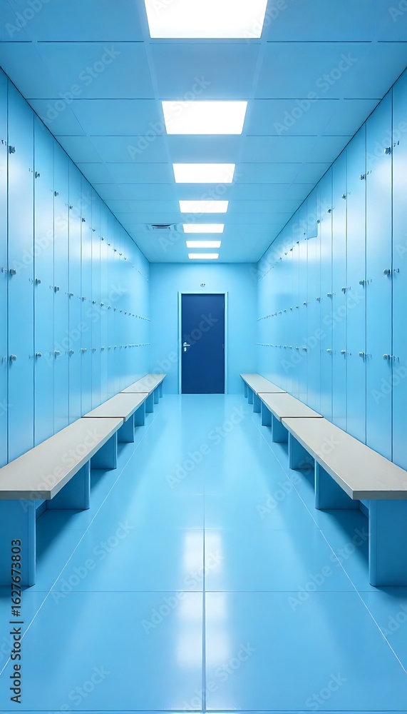 Poster generative ai minimalist corridor with lockers showcases modern architecture and sterile design