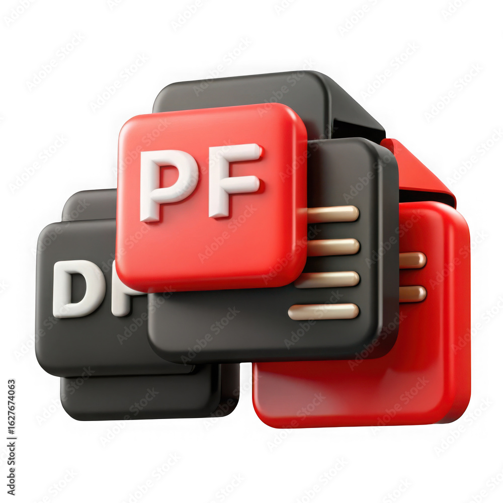 Poster 3d rendering of pdf and dpi document icons stacked together isolated on transparent background