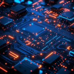 Obraz premium Pathways Blue With Circuit Board Neon High-Tech Glowing