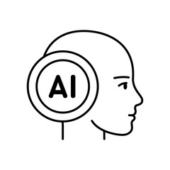 Artificial intelligence head line icon. AI digital brain for technology and innovation concept. Vector outline illustration