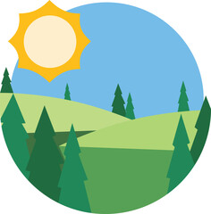 Obraz premium Sunny Hills and Pine Trees