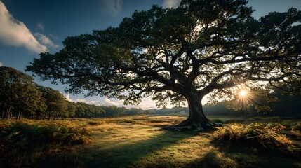 Obraz premium Majestic Oak Tree in Meadow