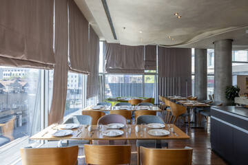 Interior of a large modern hotel restaurant