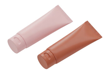Two Cosmetic Tubes in Pink and Brown on a Transparent Background