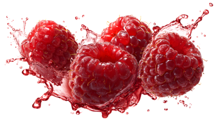 Raspberries in juice splash isolated on a white background