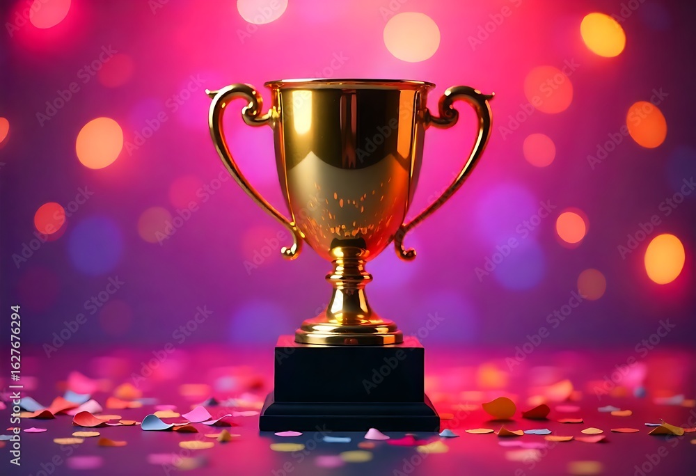 Poster generative ai celebrating achievement a gleaming trophy with festive bokeh background