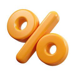 3d icon of orange percentage symbol isolated on transparent background