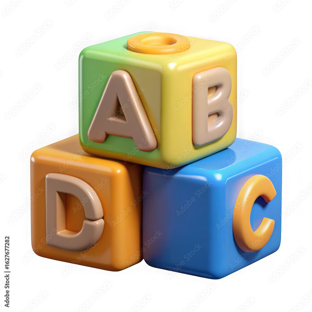 Poster stack of colorful abc blocks isolated on transparent background