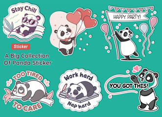 Cute Panda Stickers Collection Featuring Happy Angry and Motivational Poses Perfect for Digital Art and Design