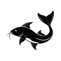 Silhouette of a catfish on white background Vector illustration