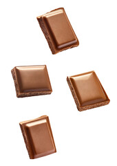 close up of chocolate pieces on white background