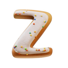 3D illustration of White Cream Donut Font Concept.  Bakery sweet alphabet.Delicious Letter Z. Supports PNG files with transparent backgrounds.