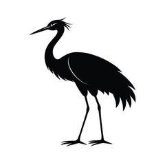 Silhouette of a crane bird on white background Vector illustration