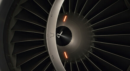 Fototapeta premium Airplane Engine Detail with Blades and Indicators.