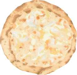 Vector illustration of Bianca Pizza with ricotta, mozzarella, garlic, and olive oil on a white sauce base. Top view