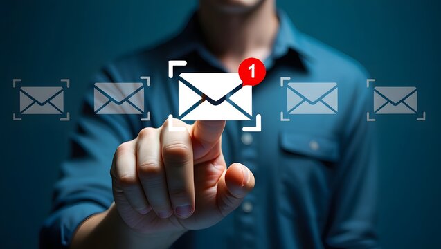 New email notification concept for business e-mail communication and digital marketing. Inbox receiving electronic message alert. business people touch on email in virtual screen. internet technology.