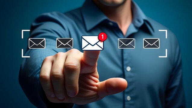 New email notification concept for business e-mail communication and digital marketing. Inbox receiving electronic message alert. business people touch on email in virtual screen. internet technology.