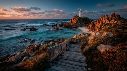 Lighthouse at coastal rocks