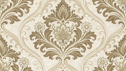 Fototapeta premium Seamless damask floral pattern in taupe and cream, great for websites or blogs about interior design, luxury, textiles, or classic backgrounds.