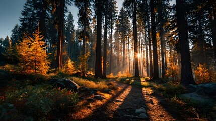 Obraz premium Sunlit Forest Path