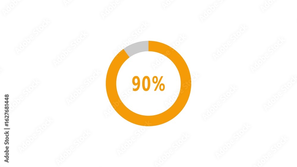 Poster glowing pie chart animated video with 90 percent element white background . statistics business and 