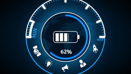 Mission concept. Financial success concept on virtual screen. Business, technology, internet and networking concept. Abstract technology symbols on a blue background.