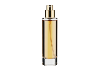 Elegant Perfume Bottle with Gold Accents and Transparent Background