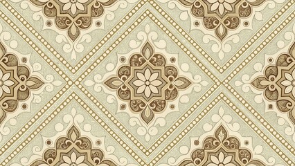 retro geometric seamless pattern features floral medallions and diamond shapes.image can be used on websites and blogs as a background, for invitations, textile design, or for social media branding