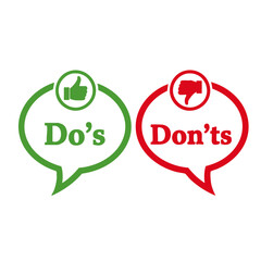 Do's and Don'ts Icons – Thumbs Up and Down Speech Bubbles in Green and Red